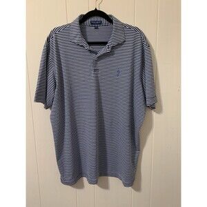 Peter Millar Crown Crafted Mens Size XL Polo Shirt Logo Blue Stripe Golf